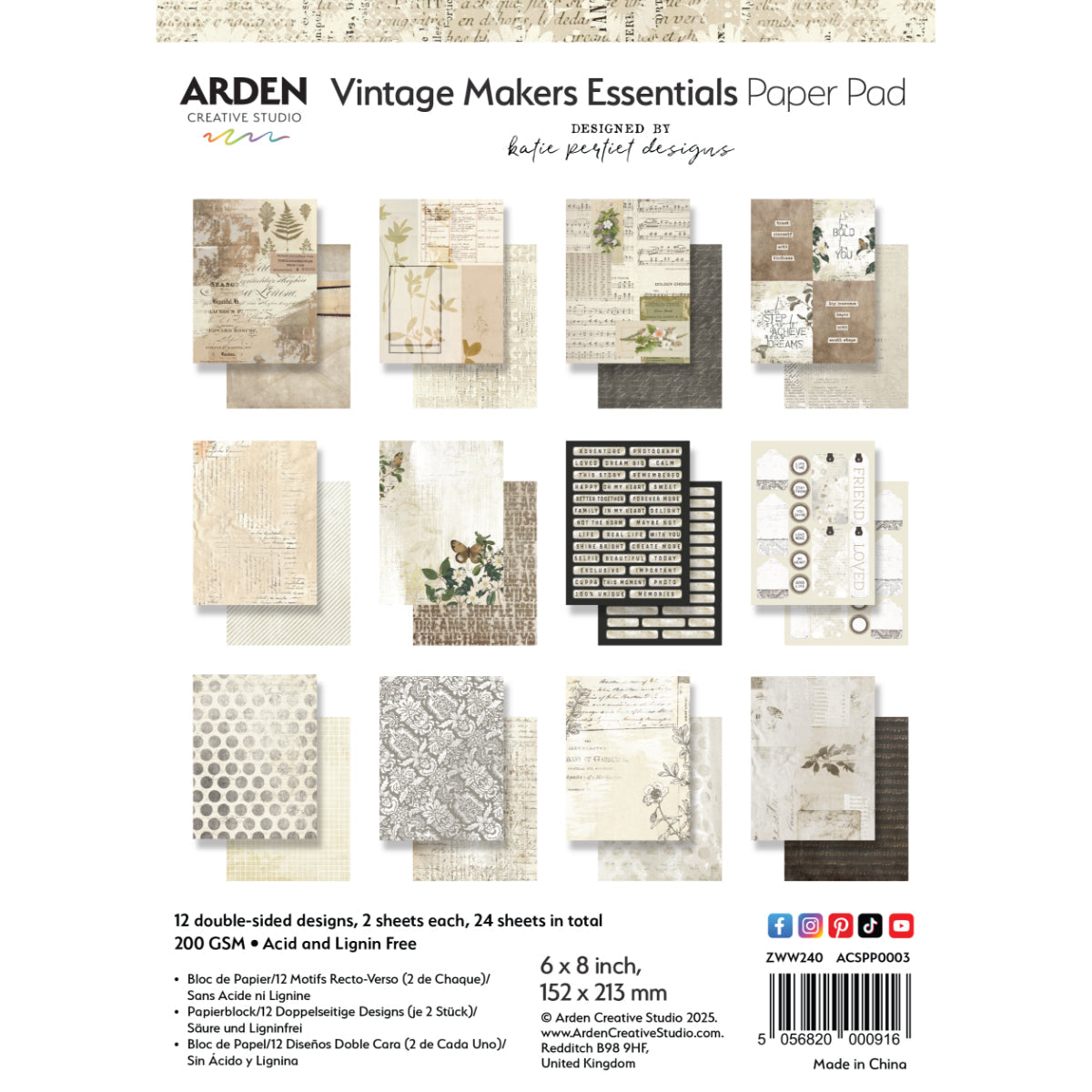 Arden Creative Studio - Vintage Makers - Essentials 6in x 8in Paper Pad