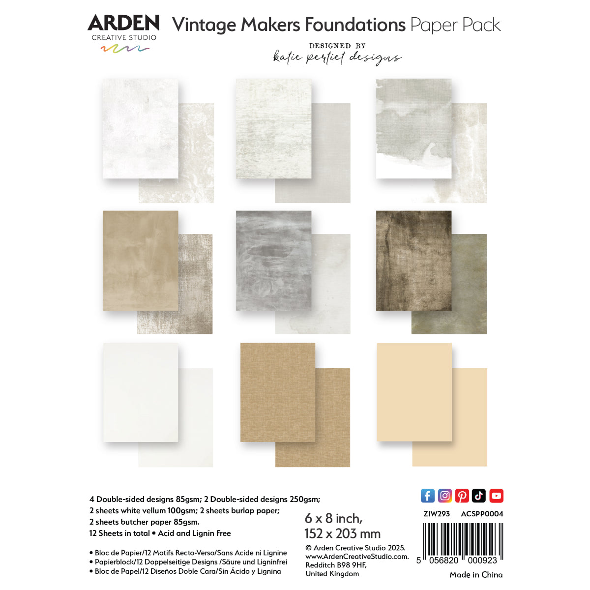 Arden Creative Studio - Vintage Makers - Foundations 6in x 8in Paper Pack