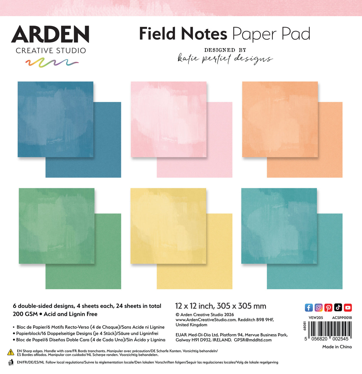 Arden Creative Studio - Field Notes - Solids Paper Pad 12X12