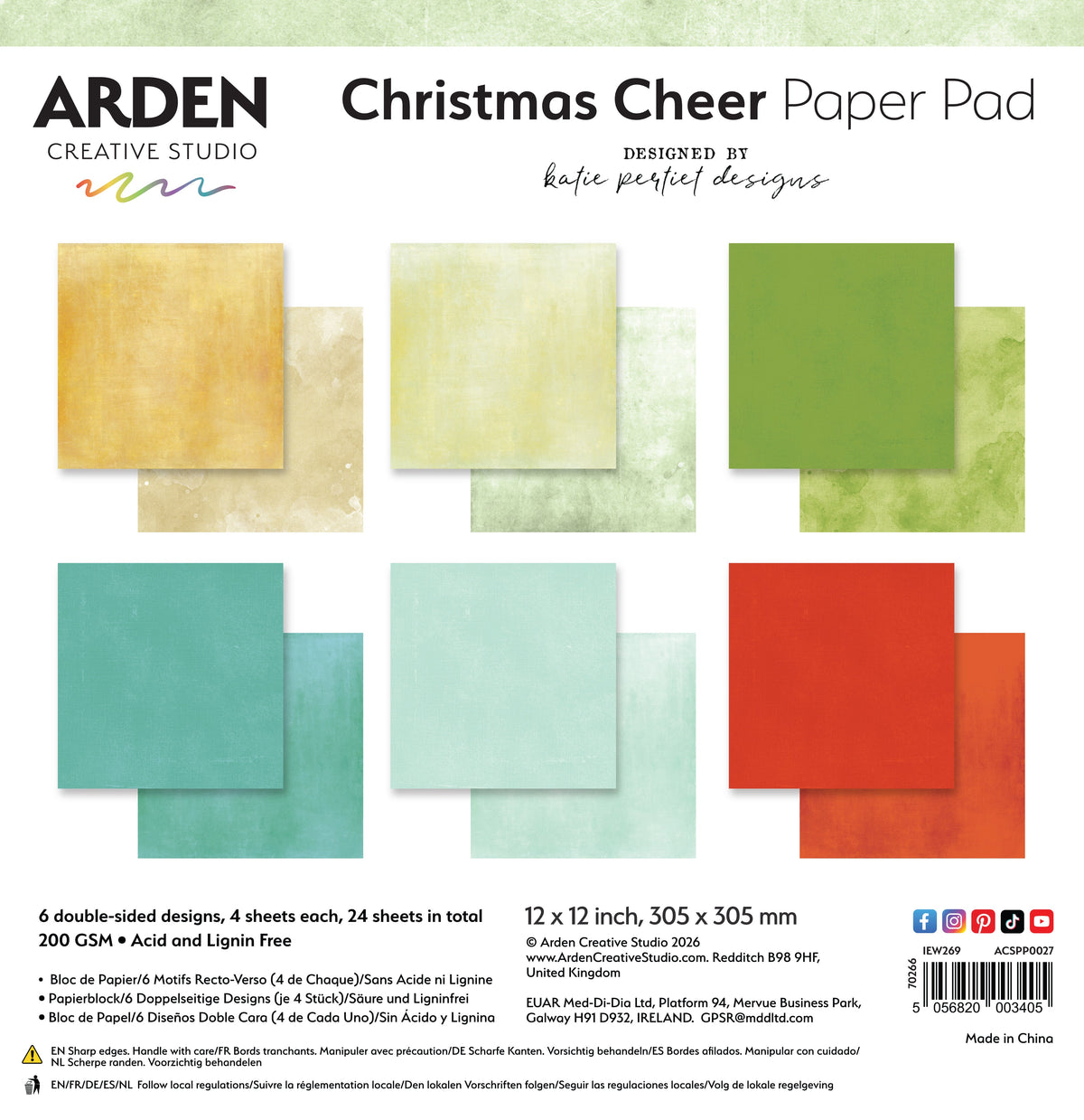 Arden Creative Studio - Christmas Cheer - Solids 12in x 12in Paper Pad