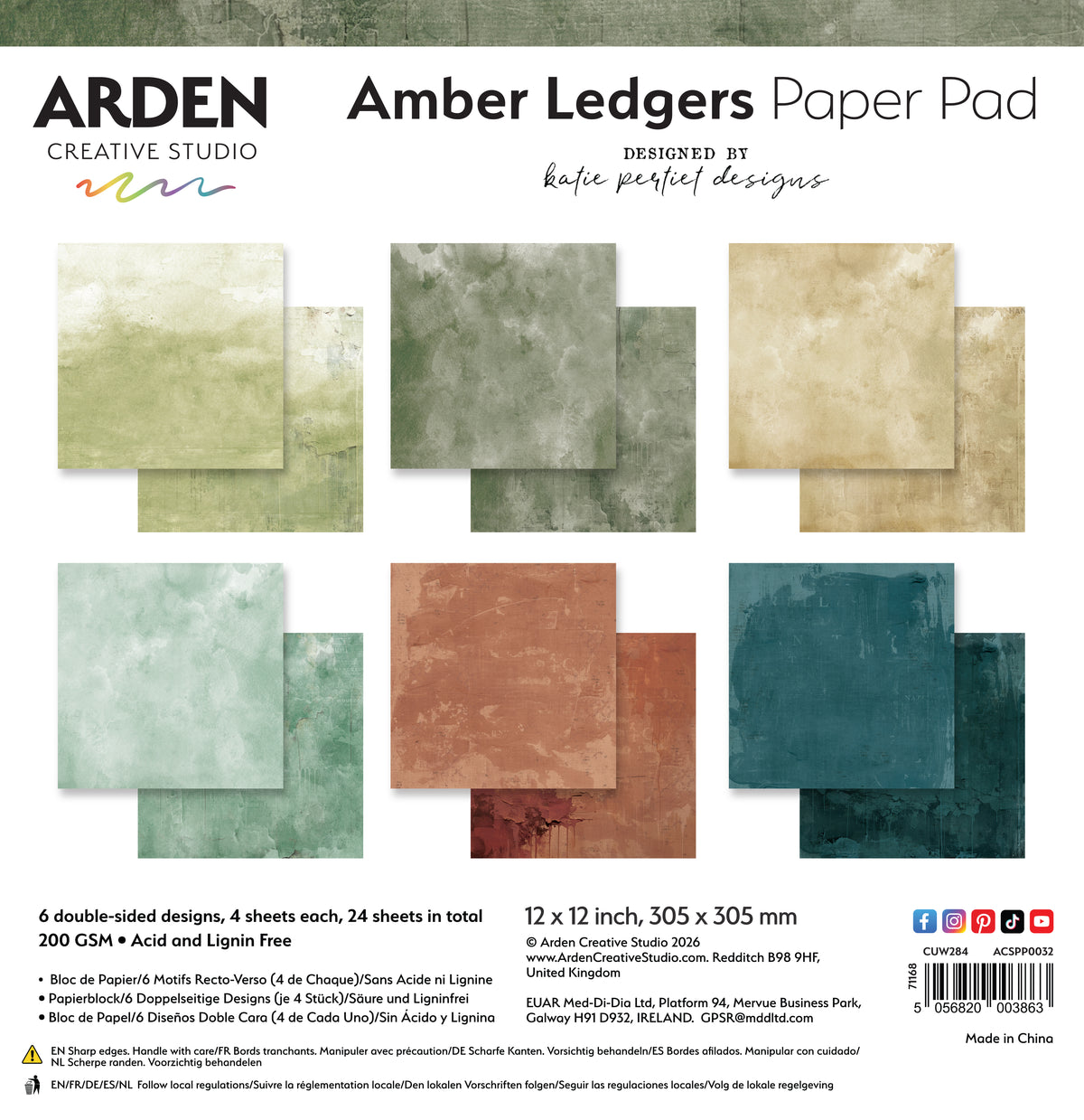 Arden Creative Studio - Amber Ledgers - Solids 12in x 12in Paper Pad