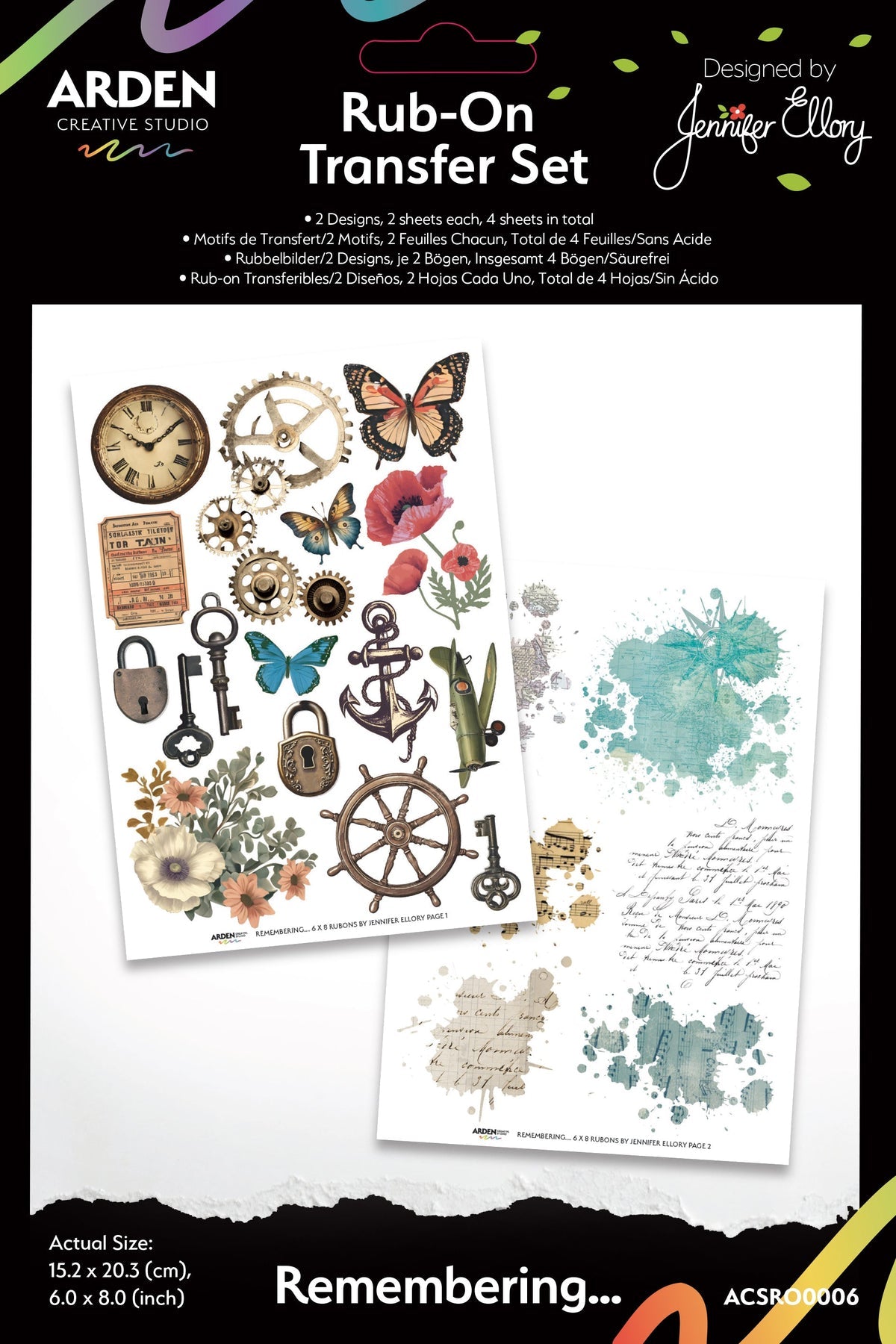 Arden Creative Studio - Remembering - 6 in x 8 in Rub-On Transfer Set