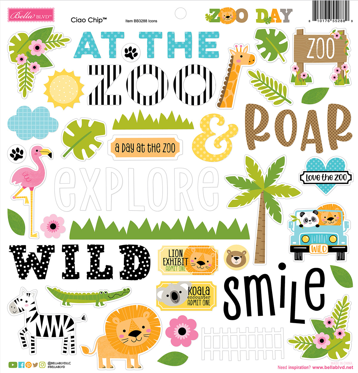 ***Pre-Order*** Bella Blvd - Zoo Day - Zoo Day Ciao Chipboard Icons