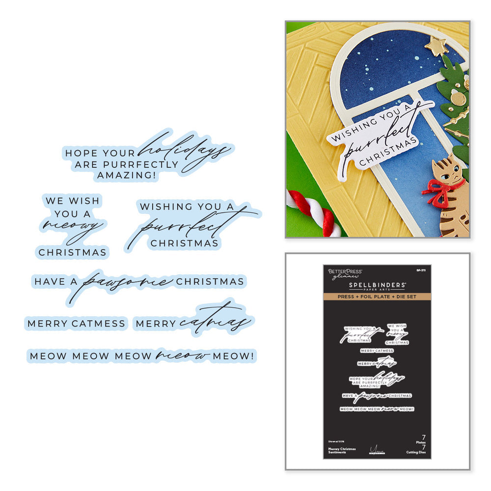 ***Pre-Order*** Spellbinders - Meowy Christmas Sentiments Press + Foil Plates & Die Set by Yana Smakula