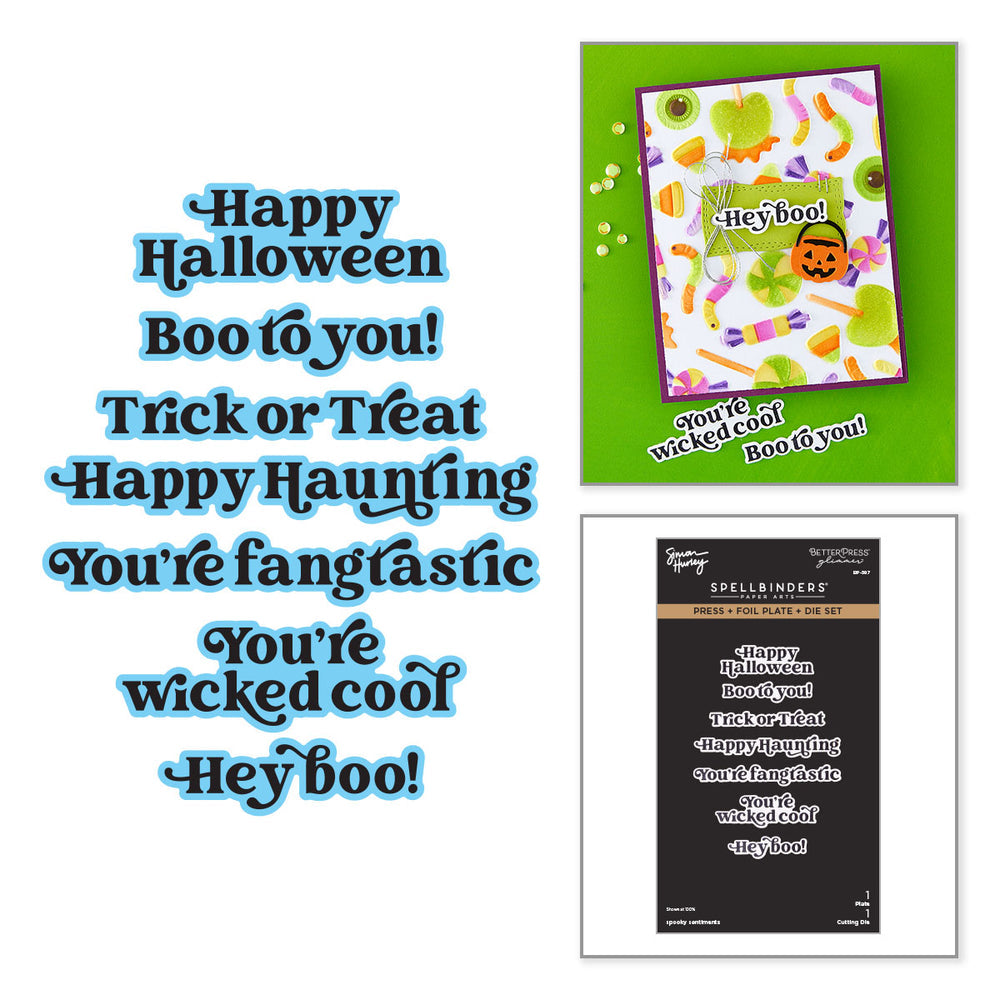 ***Pre-Order*** Spellbinders - Spooky Sentiments Press + Foil Plate & Die Set by Simon Hurley