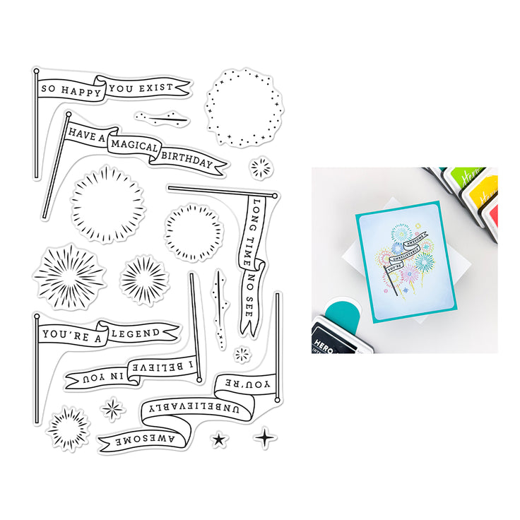 ***Pre-Order*** Hero Arts - Don't Stop Believing - Unbelievably Awesome Banners Clear Stamp Set