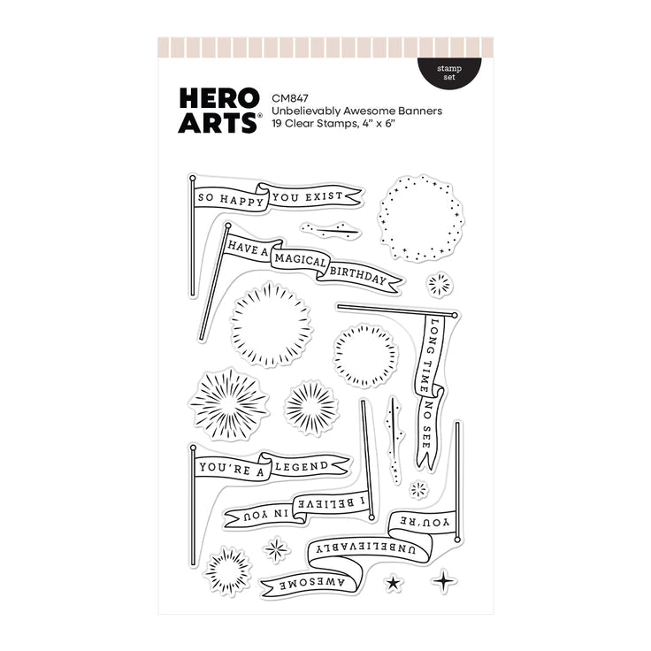 ***Pre-Order*** Hero Arts - Don't Stop Believing - Unbelievably Awesome Banners Clear Stamp Set