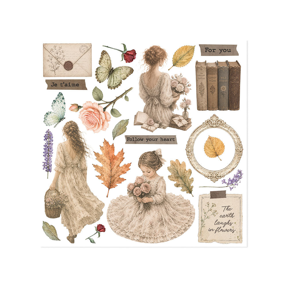 ***Pre-Order*** Stamperia - Printed Decorative Rub On Kit For Art And Craft Cm 15,5X15,5 - Flowers And Poems