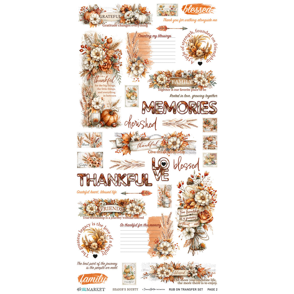 ***Pre-Order*** 49 and Market - Season's Bounty - 6 x12 Essential Rub-on Transfer Set