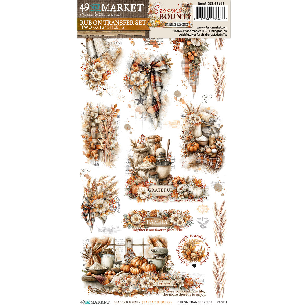 ***Pre-Order*** 49 and Market - Season's Bounty - 6 x12 Nanna's Kitchen Rub-on Transfer Set