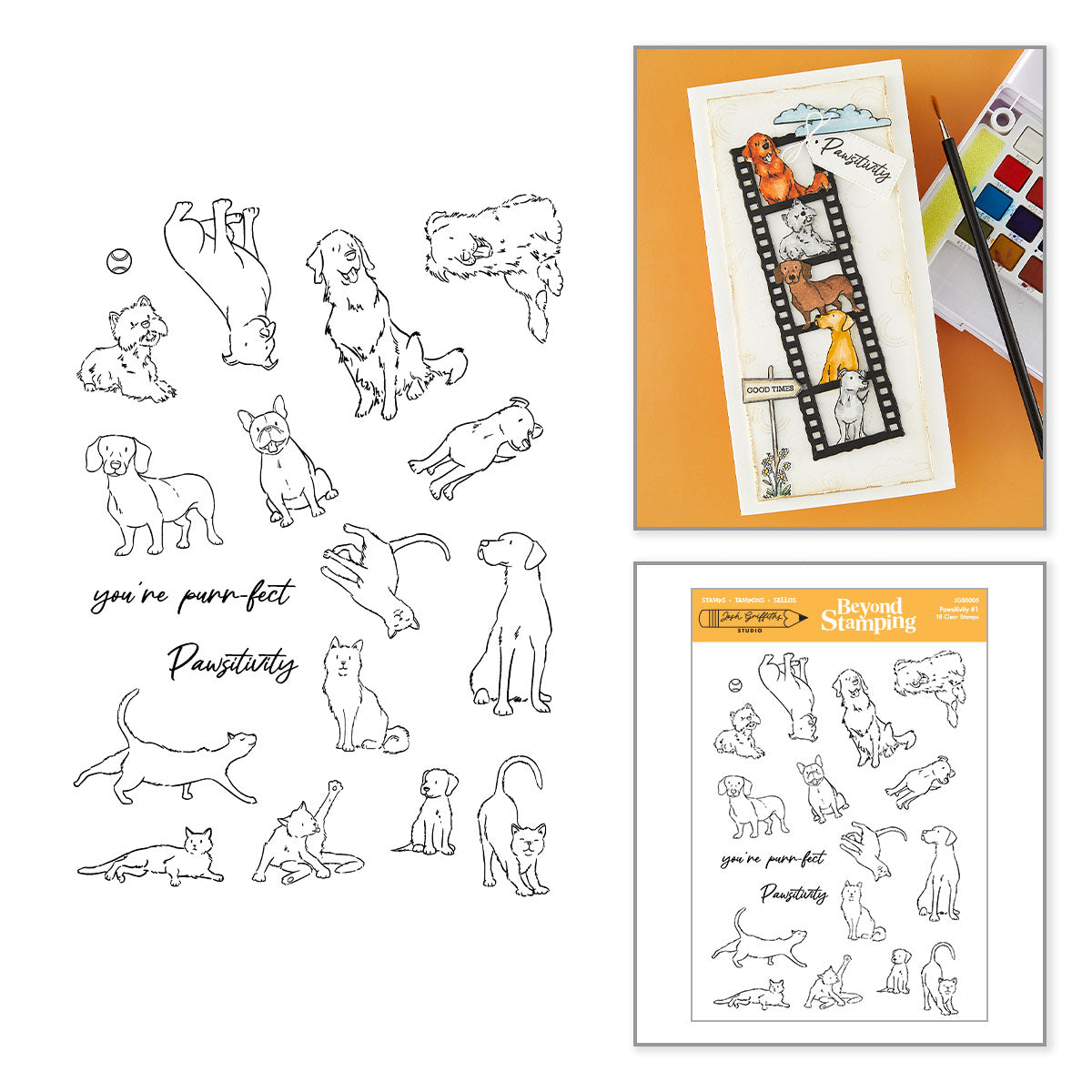 ***Pre-Order*** Spellbinders - Beyond Stamping Pawsitivity #1 Clear Stamp Set by Josh Griffiths Studio