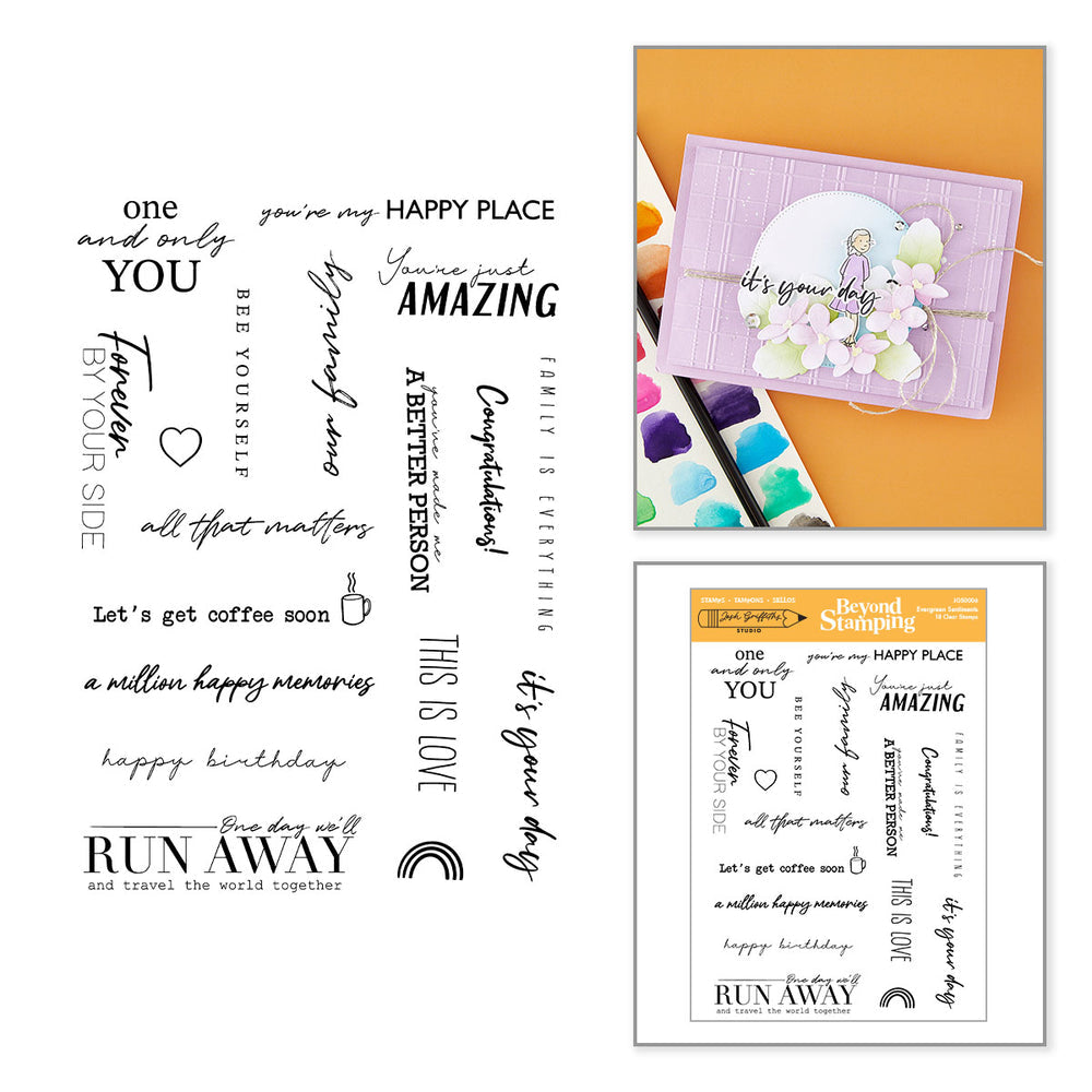 ***Pre-Order*** Spellbinders - Beyond Stamping Evergreen Sentiments Clear Stamp Set by Josh Griffiths Studio