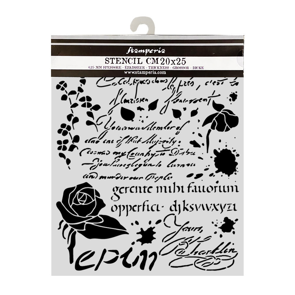 ***Pre-Order*** Stamperia - ***Pre-Order*** Stamperia - Flowers And Poems - Cut Laser Stencil For Art And Craft Cm 20X25 - Latin Inspirations