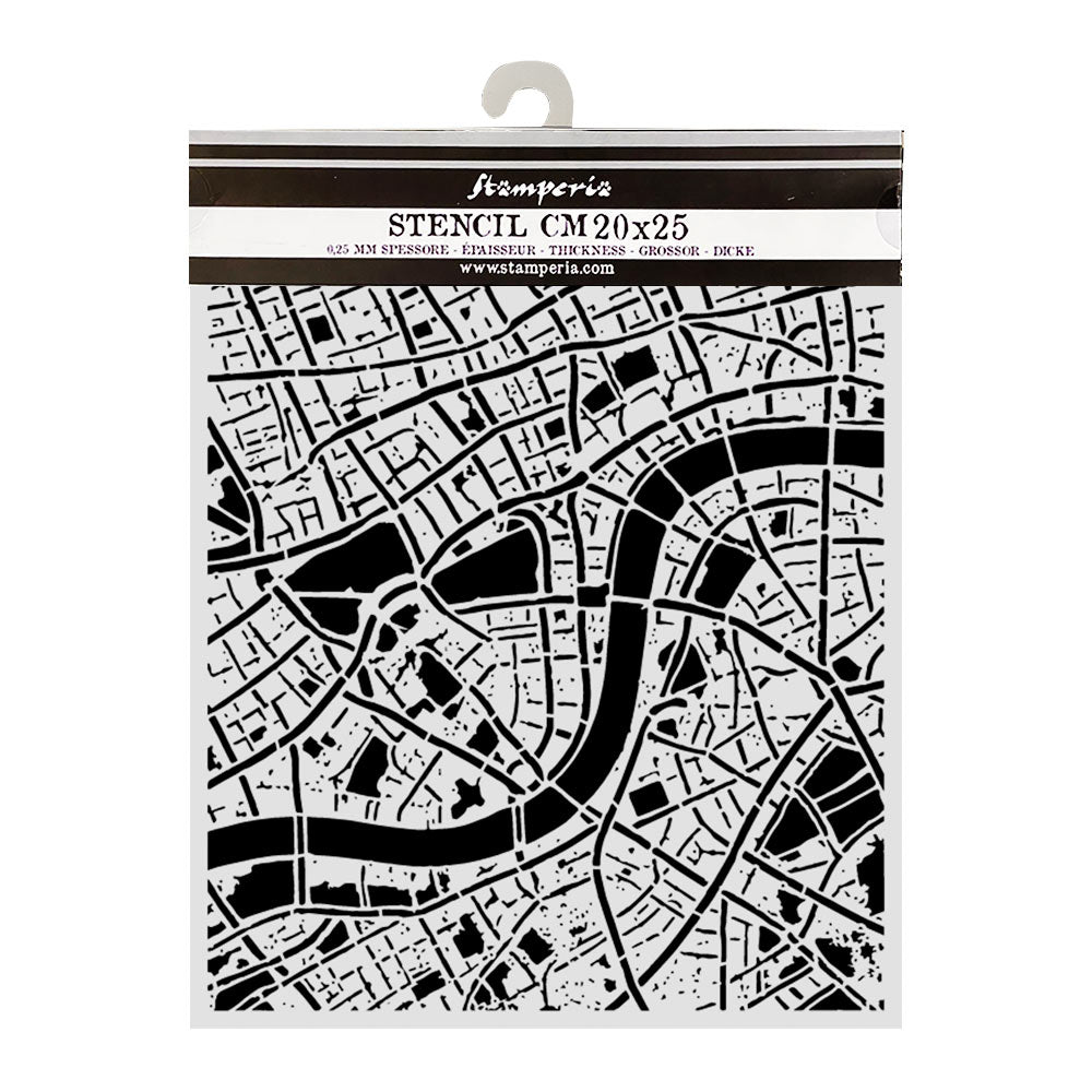 ***Pre-Order*** Stamperia - Cut Laser Stencil For Art And Craft Cm 20X25 - Our Way Street Map