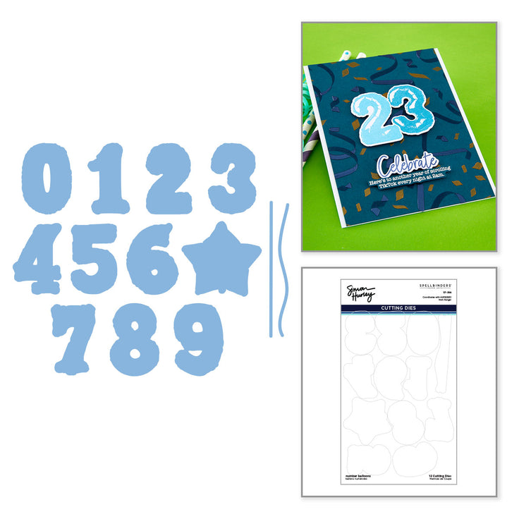 ***Pre-Order*** Spellbinders - Stamps & Dies by Simon Hurley - Number Balloons Etched Dies