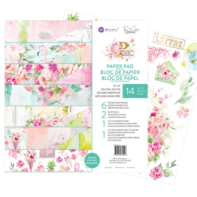Prima - Postcards From Paradise Collection - 12 x 12 Paper Pad