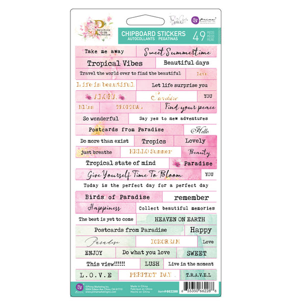 Prima - Postcards From Paradise Collection - Chipboard Stickers