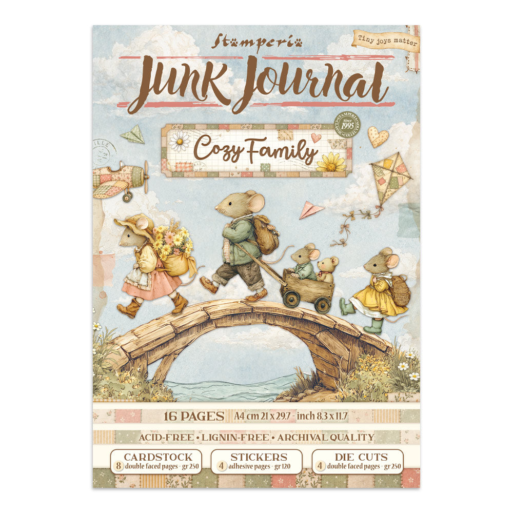 ***Pre-Order*** Stamperia - Printed Art Junk Journal: Stickers, Cut-Outs, Backgrounds For Art And Craft - Cozy Family