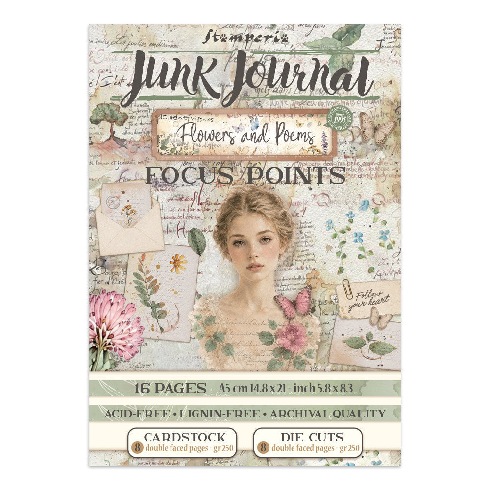 ***Pre-Order*** Stamperia - Printed Art Junk Journal Focus Points For Art And Craft A5 - Flowers And Poems