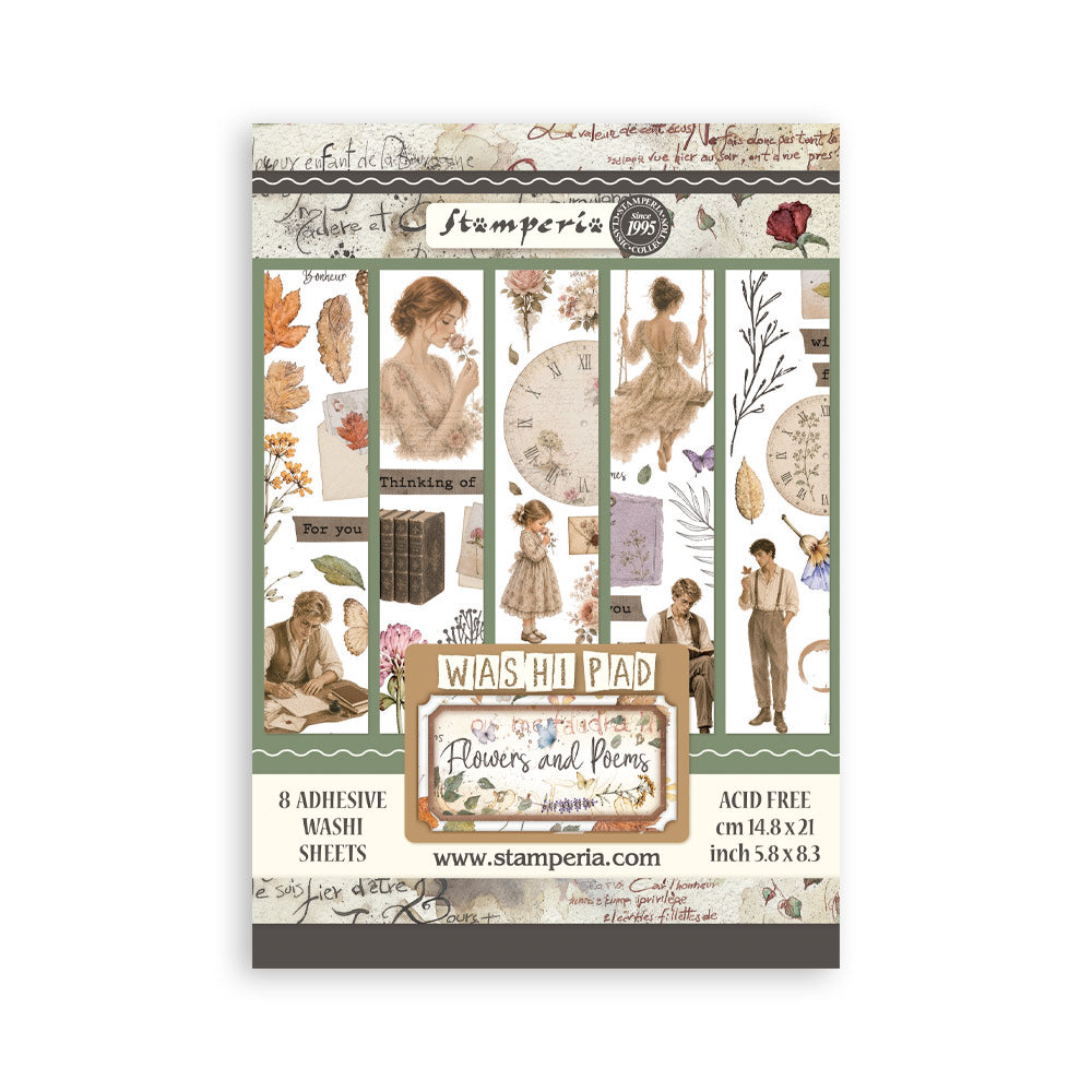 ***Pre-Order*** Stamperia - Printed Washi Pad For Art And Craft A5 8 Sheets - Flowers And Poems