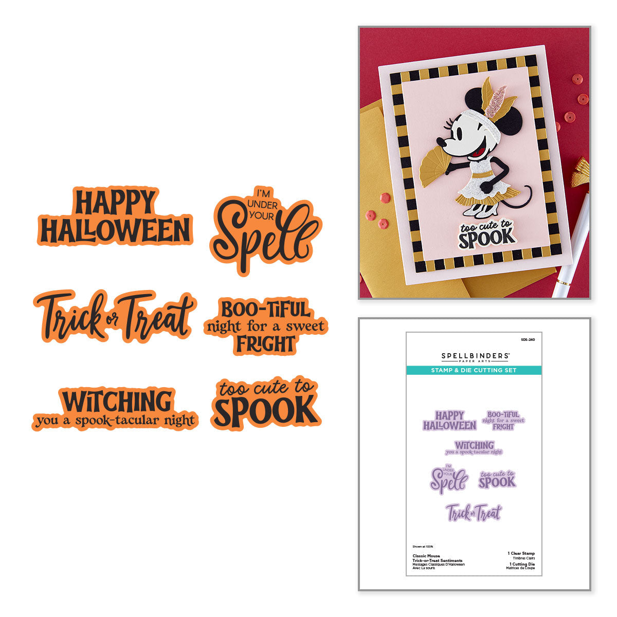 ***Pre-Order*** Spellbinders - Classic Mouse Trick-or-Treat Sentiments Stamp & Die Set
