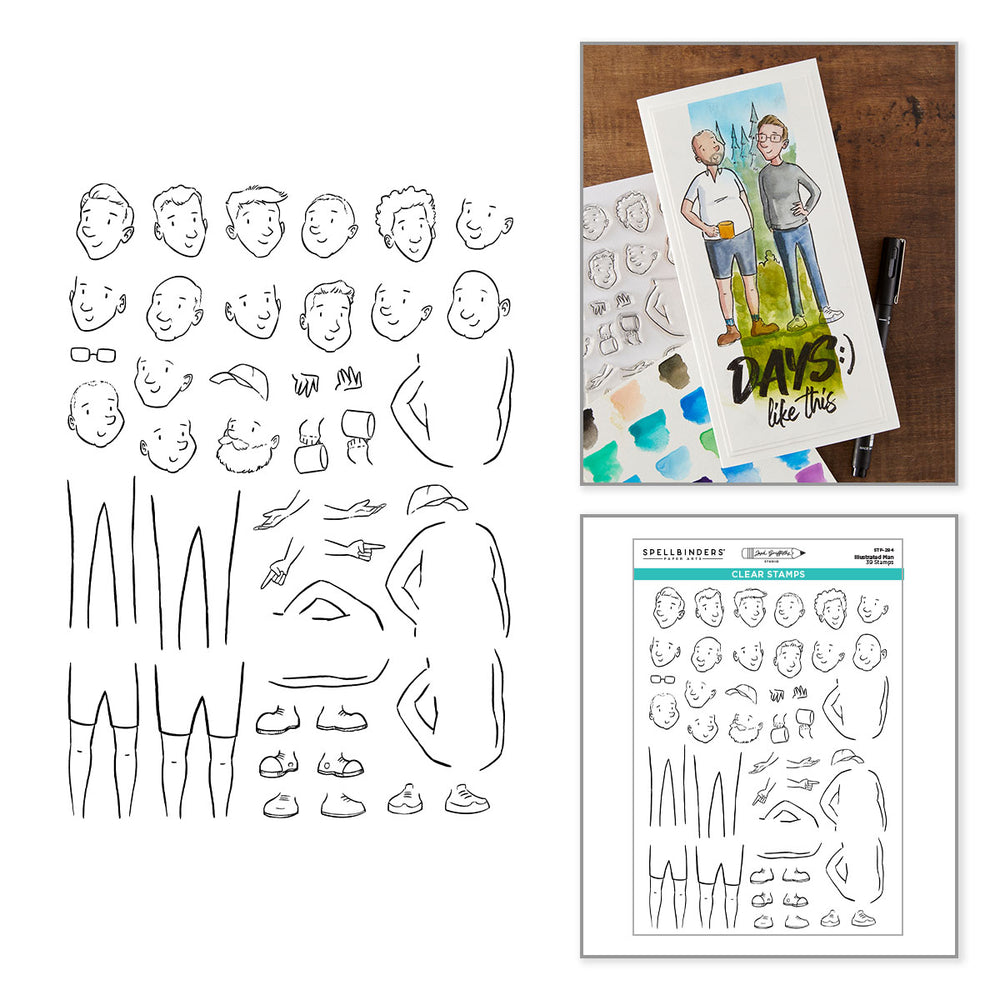 ***Pre-Order*** Spellbinders - Illustrated Man Clear Stamp Set by Josh Griffiths Studio