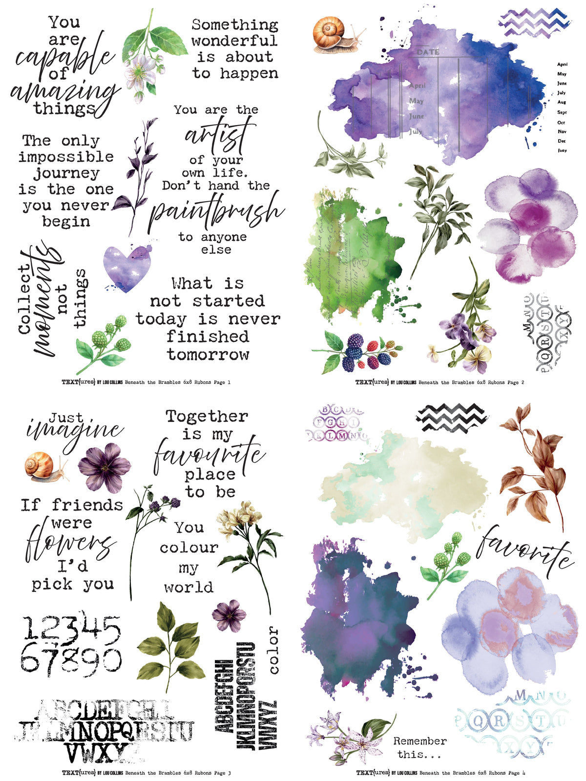 Arden Creative Studio - TEXT{ures} - Beneath the Brambles - 6in x 8in Rub-On Transfer Set