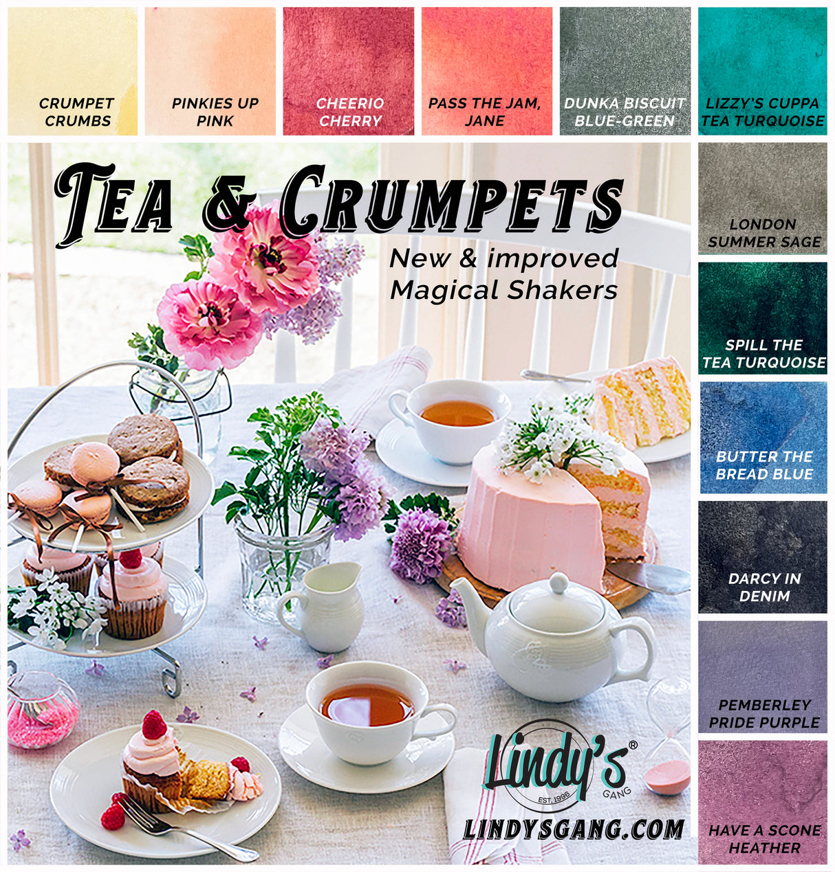 Lindy's Stamp Gang - Shimmer Magical - Shaker Set - Tea & Crumpets - Set 1