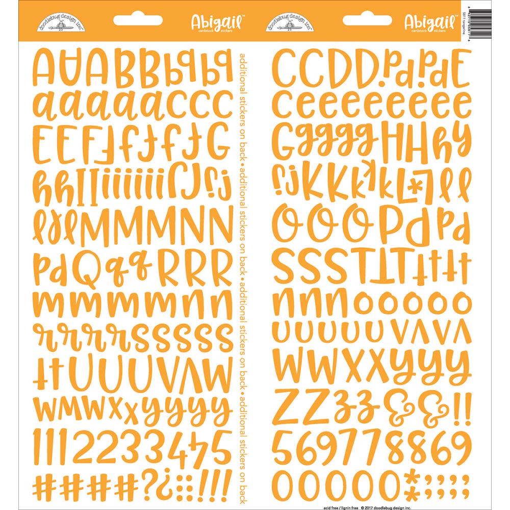Doodlebug - Abigail Font Alpha Cardstock Stickers 6"X13" 2/Pkg - Tangerine