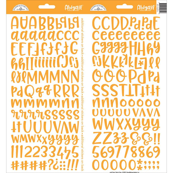 Doodlebug - Abigail Font Alpha Cardstock Stickers 6"X13" 2/Pkg - Tangerine