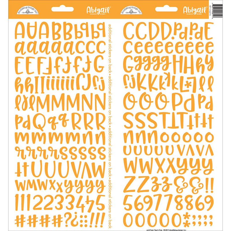 Doodlebug - Abigail Font Alpha Cardstock Stickers 6"X13" 2/Pkg - Tangerine