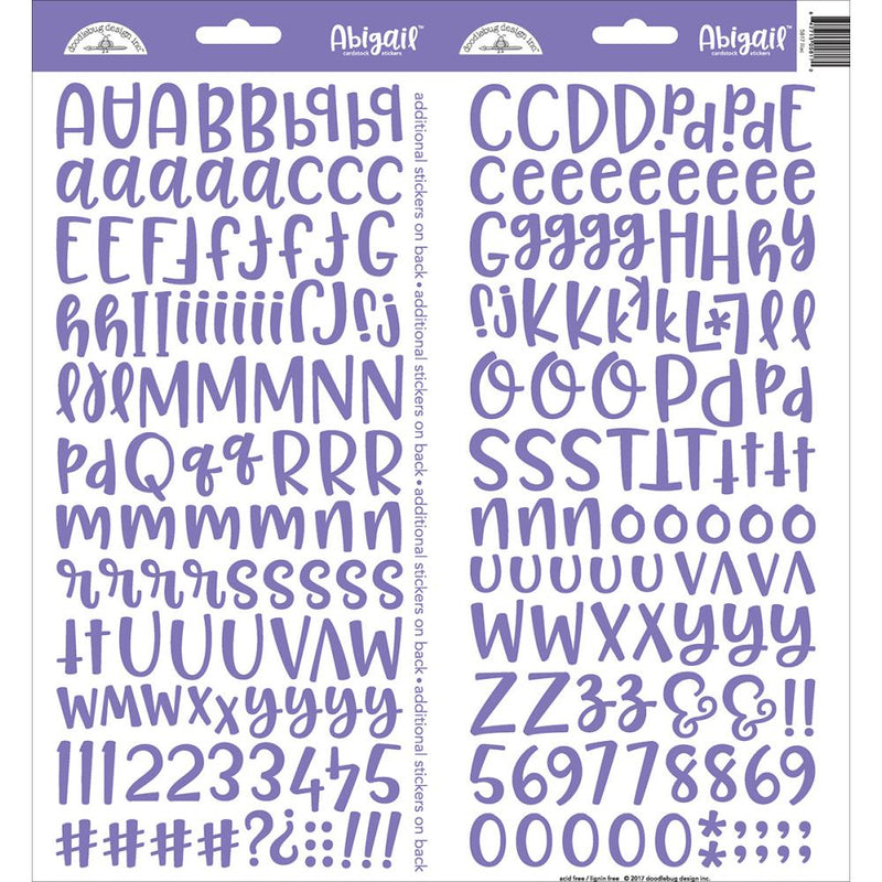 Doodlebug - Abigail Font Alpha Cardstock Stickers 6"X13" 2/Pkg - Lilac