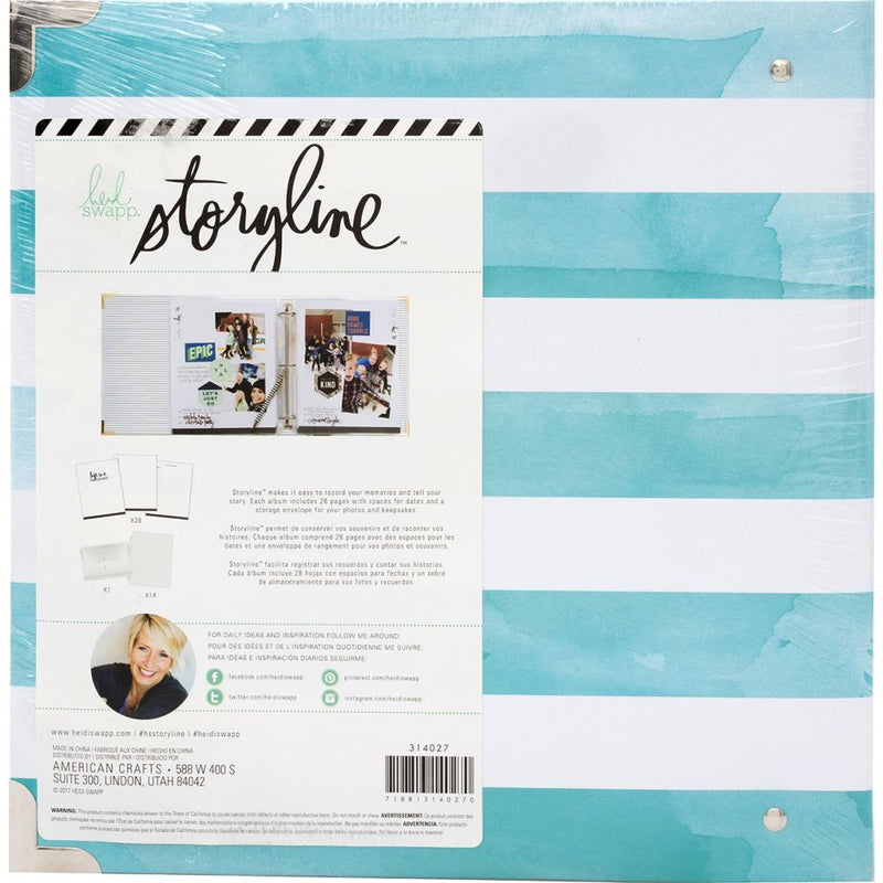 Heidi Swapp - Storyline2 D-Ring Album 8.5"X11" - Watercolor Stripe