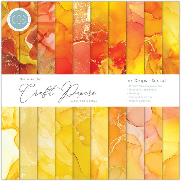 Craft Consortium - Double-Sided Paper Pad 12"X12" - Ink Drops - Sunset