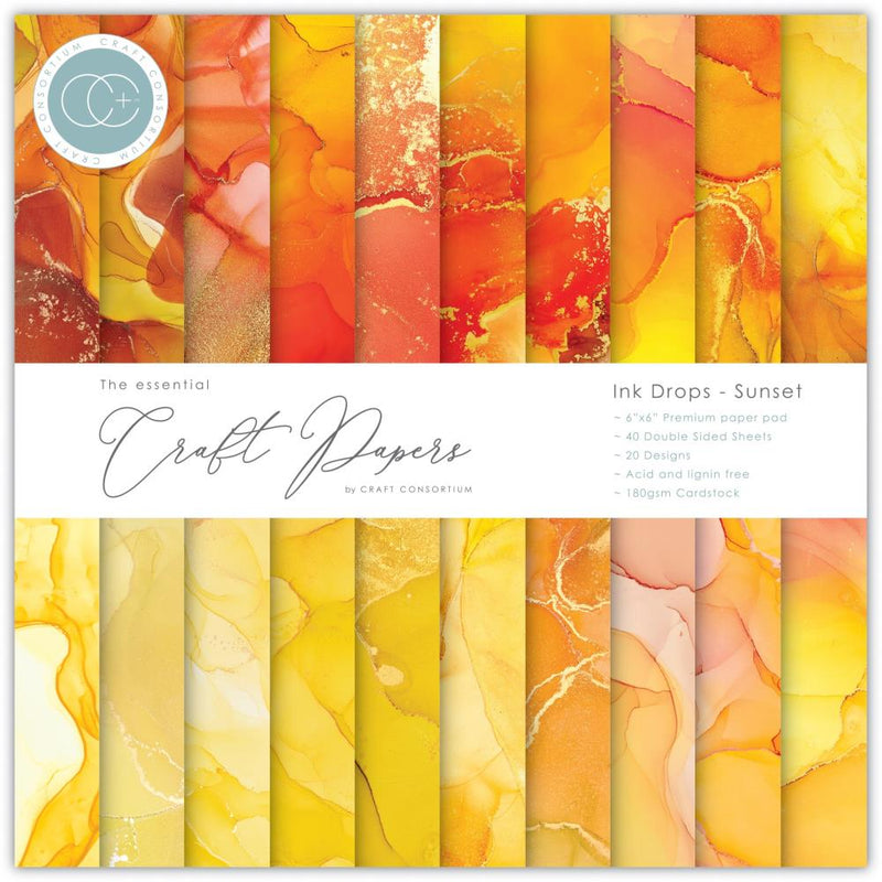 Craft Consortium - Double-Sided Paper Pad 6"X6" - Ink Drops - Sunset