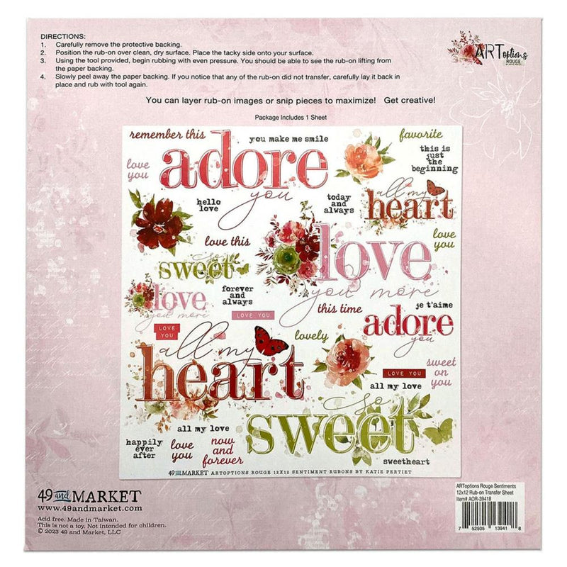 49 and Market - ARToptions Rouge - Rub-Ons 12"X12" 1/Sheet - Sentiments