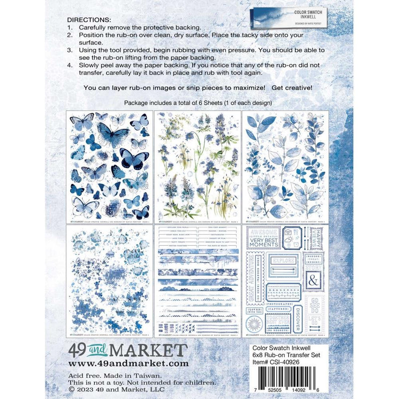 49 And Market - Color Swatch: Inkwell - Rub-Ons 6"X8" 6/Sheets