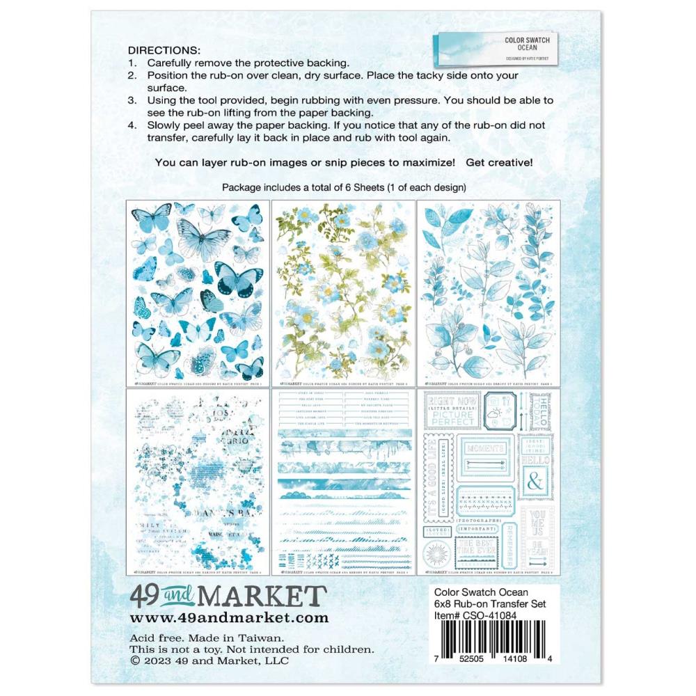 49 And Market - Color Swatch: Ocean - Rub-Ons 6"X8" 6/Sheets