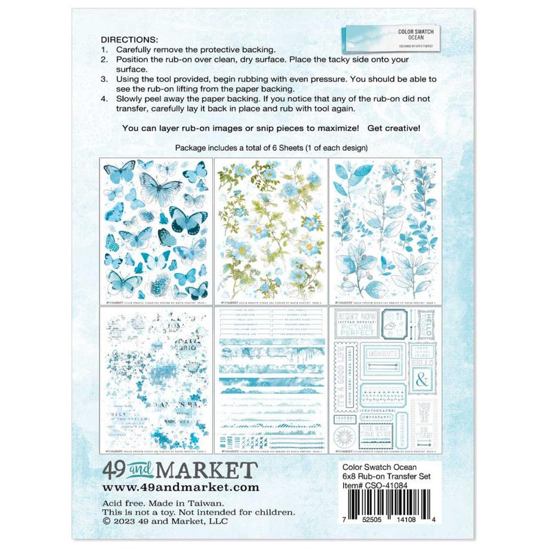 49 And Market - Color Swatch: Ocean - Rub-Ons 6"X8" 6/Sheets