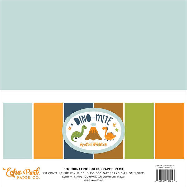 Echo Park - Dino-Mite - Double-Sided Solid Cardstock 12"X12" 6/Pkg