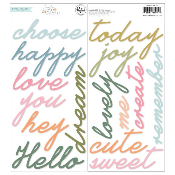 Pinkfresh Studio - Lovely Blooms - Puffy Phrases Stickers