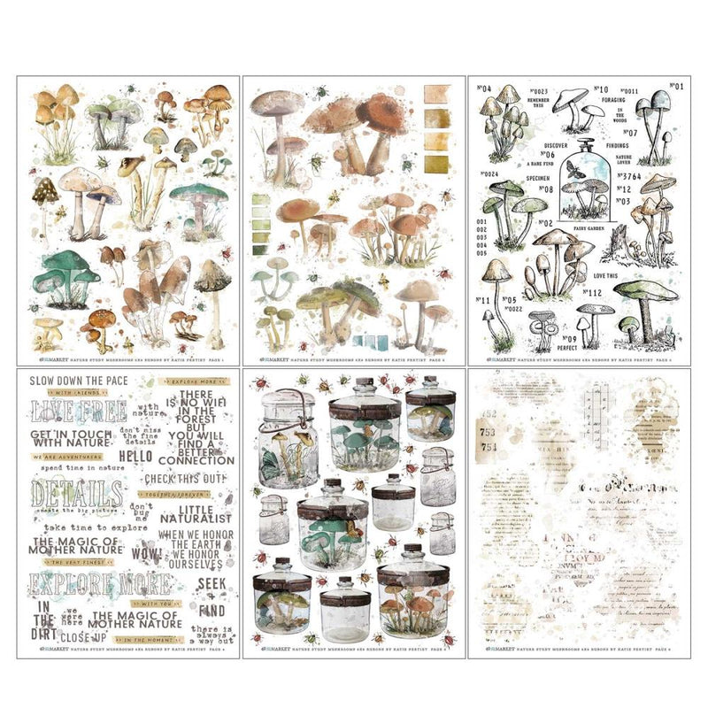 49 And Market - Nature Study - Rub-Ons 6"X8" 6/Sheets - Mushroom