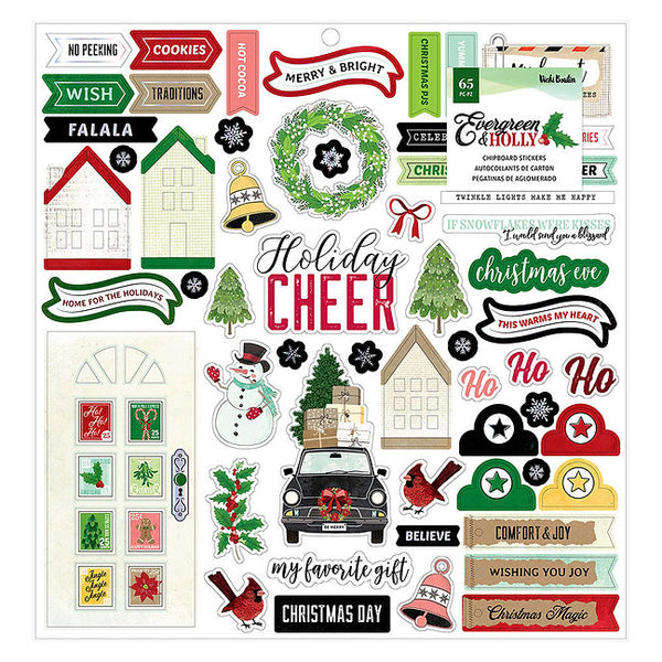 Vicki Boutin - Evergreen and Holly - 12 x 12 Chipboard Stickers