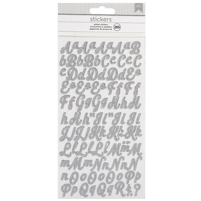 STICKERS & BLING - SCRIPT - SILVER GLITTER - SMALL ALPHA - (267 PIECES)