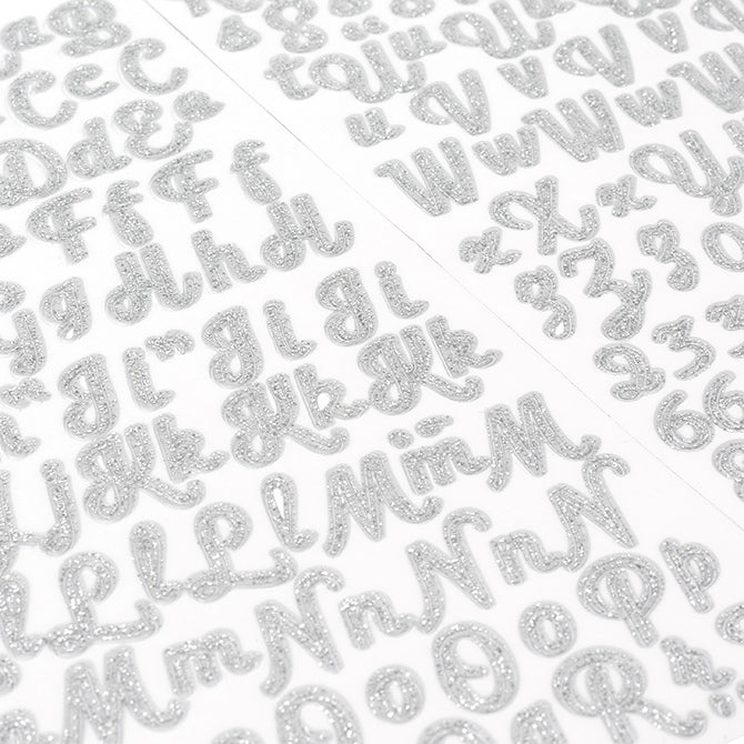 STICKERS & BLING - SCRIPT - SILVER GLITTER - SMALL ALPHA - (267 PIECES)