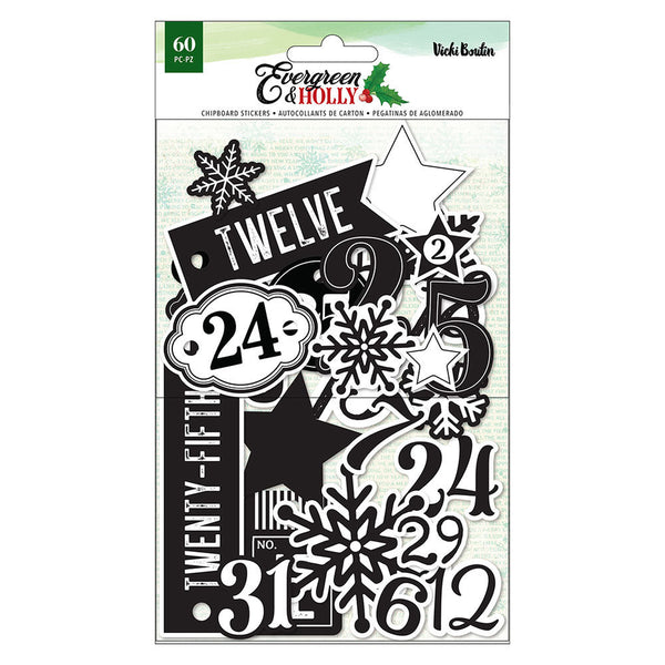 Vicki Boutin - Evergreen and Holly - Stickers - Mixed Chipboard