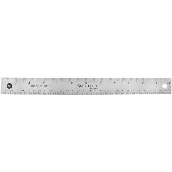 Westcott - Stainless Steel Ruler W/Non-Slip Cork Back 12"