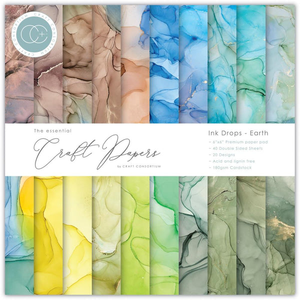 Craft Consortium - Double-Sided Paper Pad 6"X6" - Ink Drops - Earth