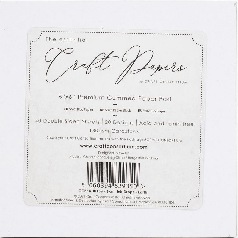 Craft Consortium - Double-Sided Paper Pad 6"X6" - Ink Drops - Earth