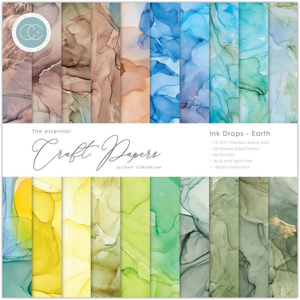 Craft Consortium - Double-Sided Paper Pad 12"X12" - Ink Drops - Earth